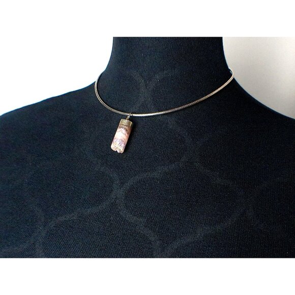 Amethyst Quartz, Agate Cylinder Pendant & Sterling Silver Necklace - Picture 2 of 8